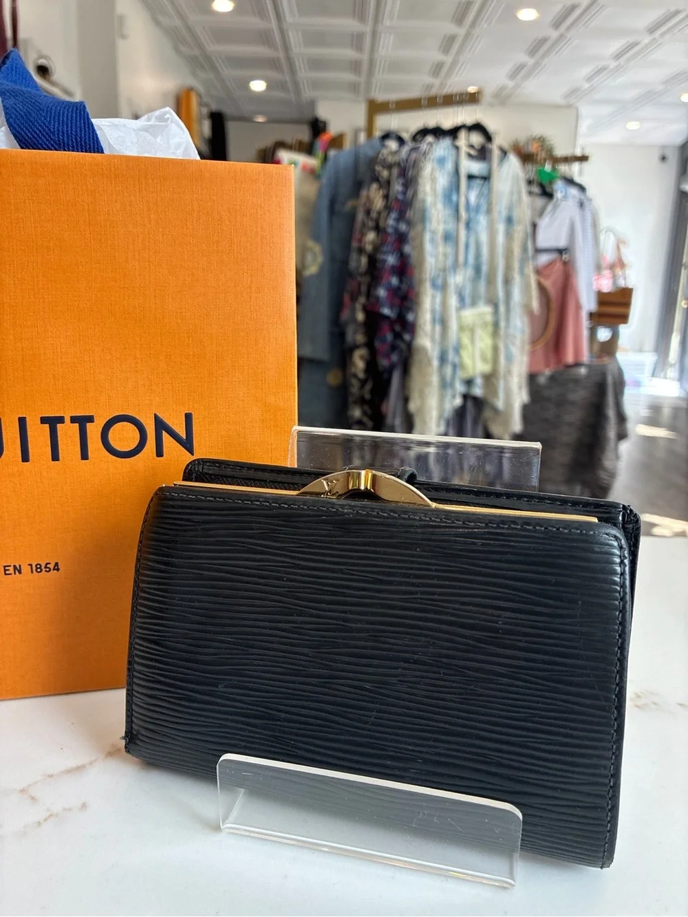 Louis Vuitton Black Epi Leather Wallet with Gold Hardware